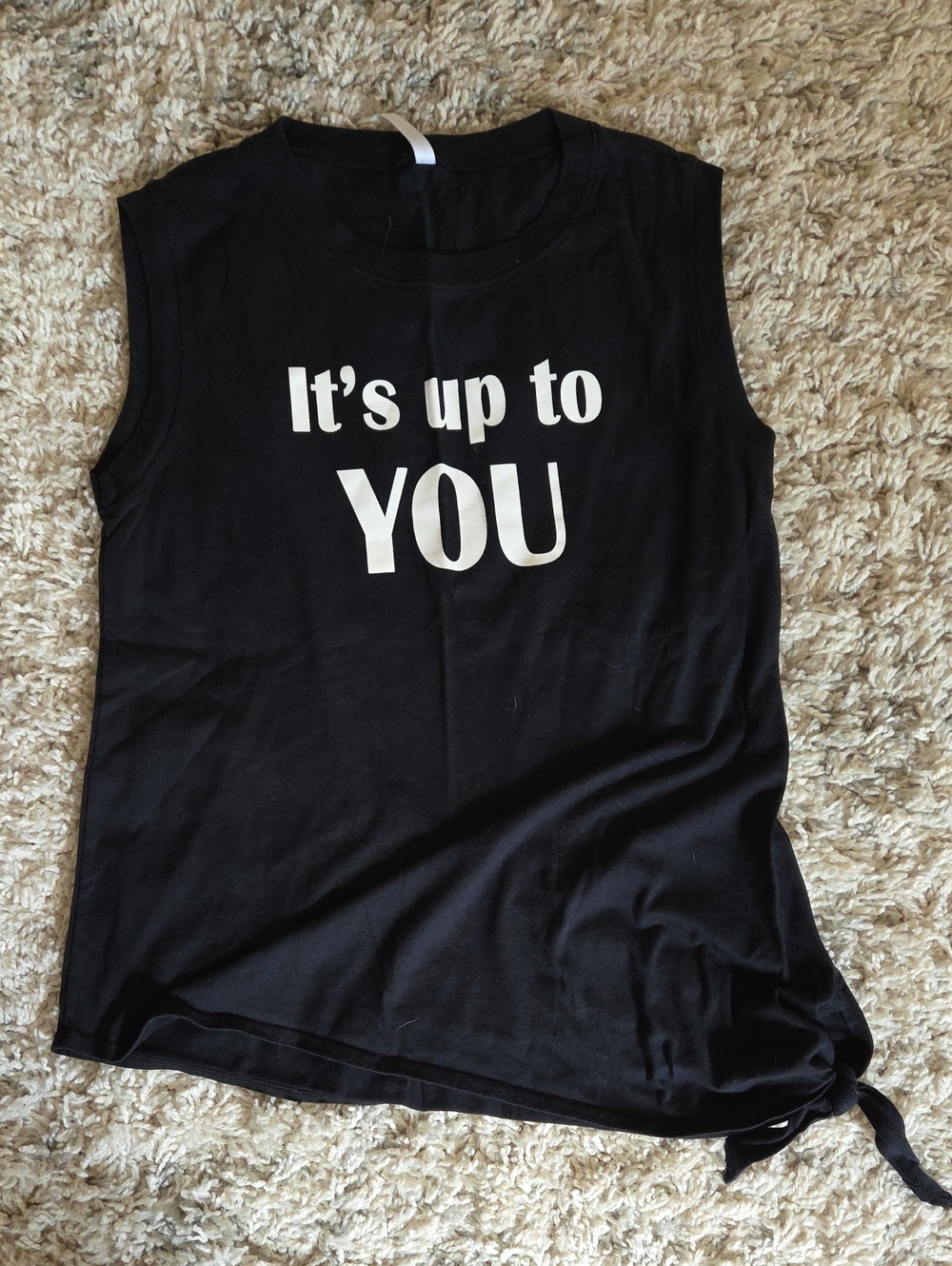 Fabletics Black Sleeveless Graphic Tank with Side Knot